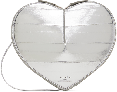 Shop Alaïa Silver 'le Cœur' Shoulder Bag In 210 - Argent