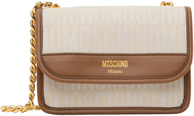 Shop Moschino Off-white & Tan Logo Shoulder Bag In A3006 Ivory