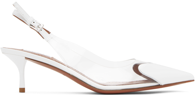 Shop Alaïa White Heart Slingback Heels In 010 - Blanc Optique