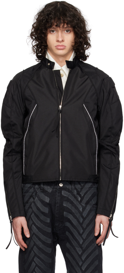 Shop Kanghyuk Black Lock Stitch Bomber Jacket