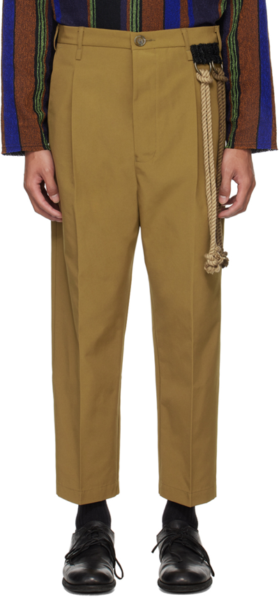 Shop Song For The Mute Tan Pleated Trousers In Khaki
