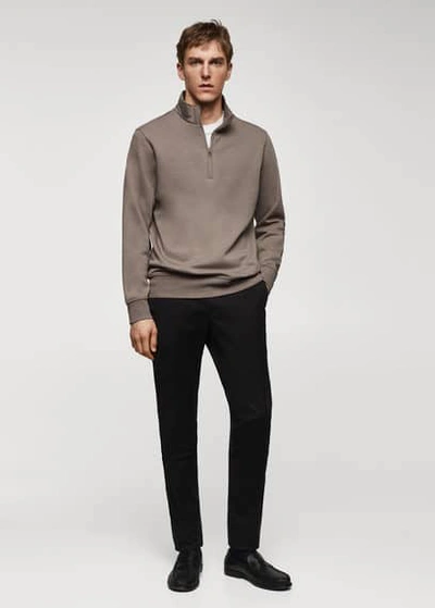 Shop Mango Man Cotton Sweatshirt With Zip Neck Mink Grey