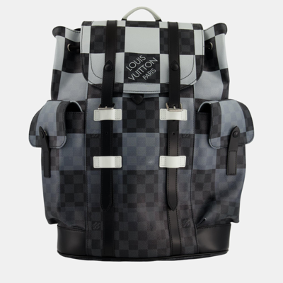 Pre-owned Louis Vuitton Christopher Backpack Bag In Black And White Damier Canvas With Silver Hardware In Multicolor
