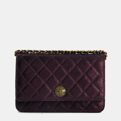 Pre-owned Chanel Metallic Purple Wallet On Chain With Antique Gold Hardware
