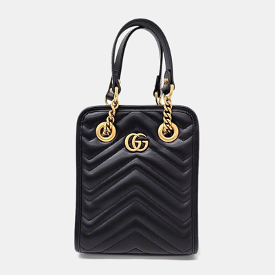 Pre-owned Gucci Black Leather Gg Marmont Matelasse Mini Chain Bag