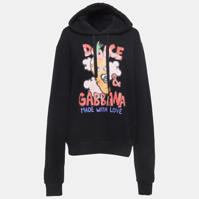 Pre-owned Dolce & Gabbana Black Graphic Print Cotton Blend Hoodie S
