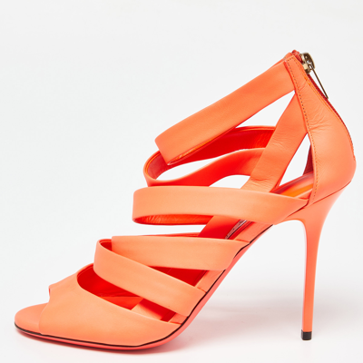 Pre-owned Jimmy Choo Neon Orange Dame Sandals Size 39