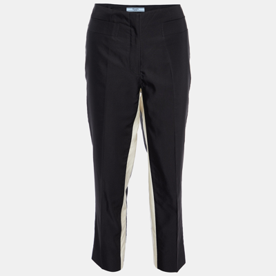 Pre-owned Prada Black Wool & Silk Contrast Detail Pants M