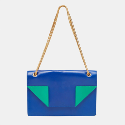 Pre-owned Saint Laurent Blue/green Leather Betty Clutch