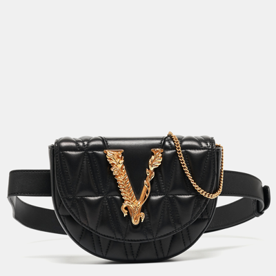Pre-owned Versace Black Quilted Leather Virtus Belt Bag
