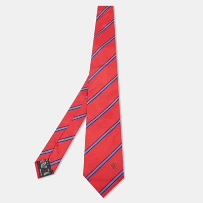Pre-owned Versace Red/blue Diagonal Striped Silk Tie