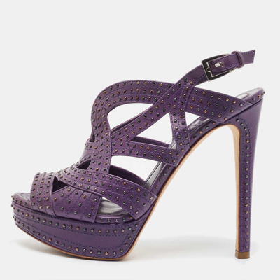 Pre-owned Dior Purple Leather Studded Platform Ankle Strap Sandals Size 38.5