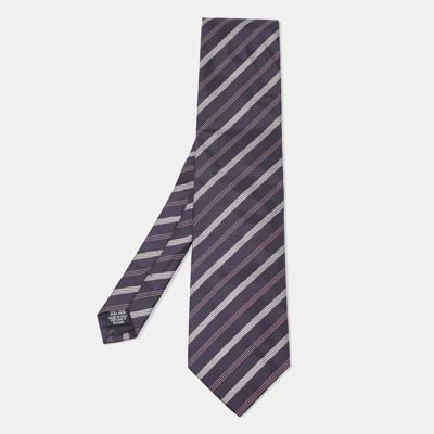 Pre-owned Boss By Hugo Boss Navy Blue Diagonal Striped Silk Tie