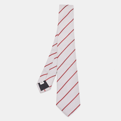 Pre-owned Valentino Garavani White/red Diagonal Striped Silk Tie