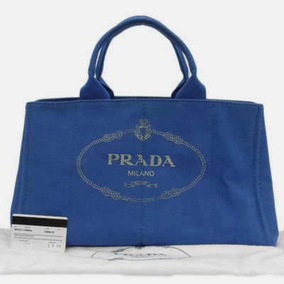 Pre-owned Prada Blue Canvas Canapa Logo Handbag