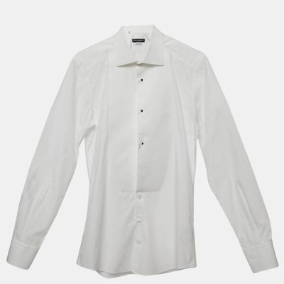 Pre-owned Dolce & Gabbana Gold White Cotton Button Front Shirt Xs