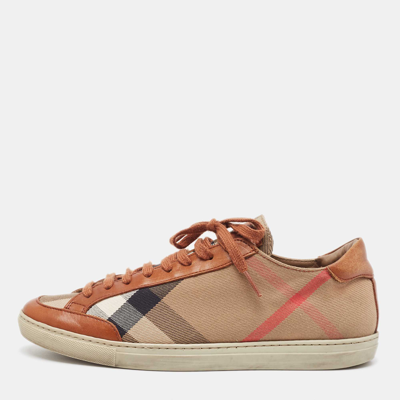 Pre-owned Burberry Brown/beige Nova Check Canvas And Leather Lace Up Sneakers Size 39