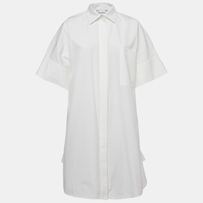 Pre-owned Max Mara White Cotton Button Front Shirt Dress M