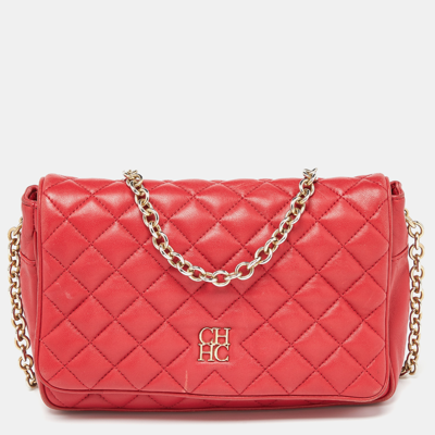 Pre-owned Ch Carolina Herrera Red Quilted Leather Chain Flap Shoulder Bag