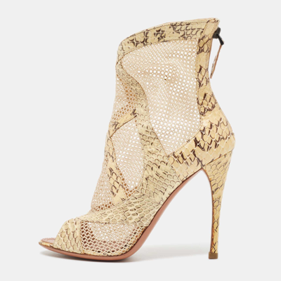 Pre-owned Alaïa Cream Python And Mesh Zipper Booties Size 38