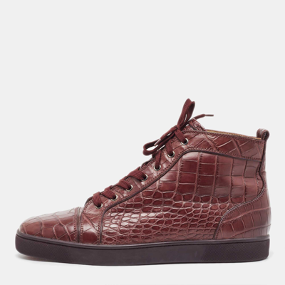 Pre-owned Christian Louboutin Burgundy Crocodile Leather Louis High Top Sneakers Size 46
