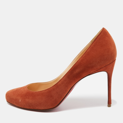 Pre-owned Christian Louboutin Brown Suede Round Toe Pumps Size 38