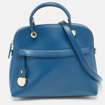 Pre-owned Furla Blue Leather Piper Dome Satchel