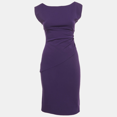 Pre-owned Diane Von Furstenberg Purple Knit Draped Sleeveless Mini Dress S