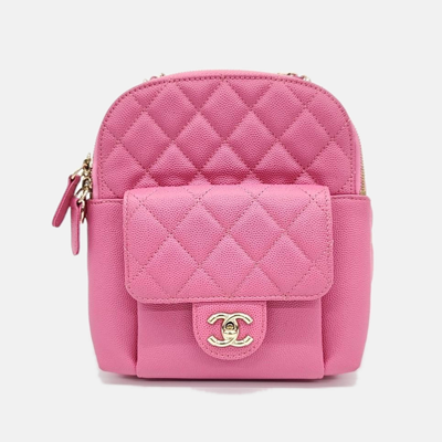 Pre-owned Chanel Pink Caviar Mini Chain Backpack As0004 Bag