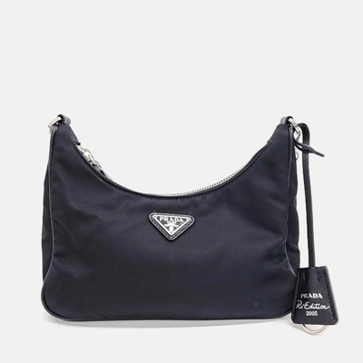Pre-owned Prada Tessuto Chain Strap Hobo Bag (1bh204) Bag In Black