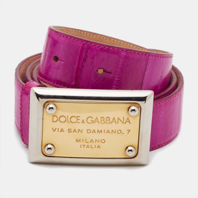 Pre-owned Dolce & Gabbana Fuschia Eel Logo Plaque Belt Size 85 Cm In Pink