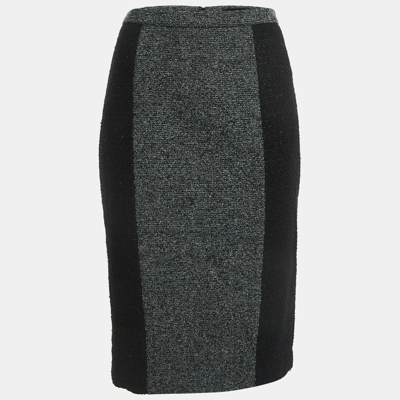 Pre-owned Elie Saab Black/grey Tweed Pencil Skirt M