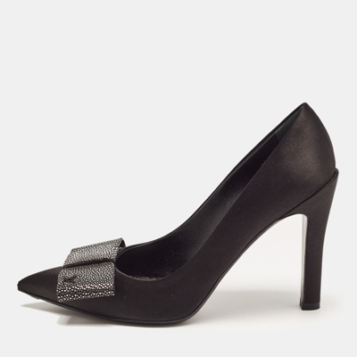 Pre-owned Louis Vuitton Black Satin Bow Pointed Toe Pumps Size 36.5