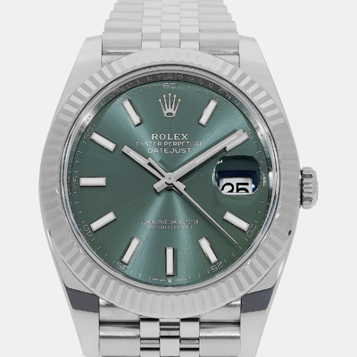 Pre-owned Rolex -18k White Gold And Stainless Steel Automatic Datejust 126334 41 Mm In Green