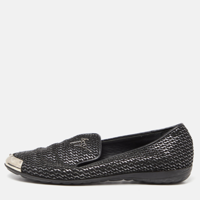 Pre-owned Giuseppe Zanotti Black Glitter Leather Slip On Smoking Slippers Size 37.5
