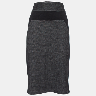 Pre-owned Diane Von Furstenberg Grey Patterned Wool Blend Martey Midi Skirt Xl In Black