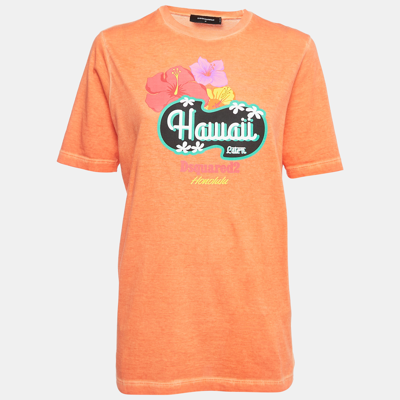 Pre-owned Dsquared2 Orange Hawaii Print Cotton Crew Neck T-shirt M