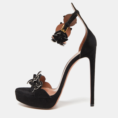 Pre-owned Alaïa Black Suede Platform Ankle Strap Sandals Size 38