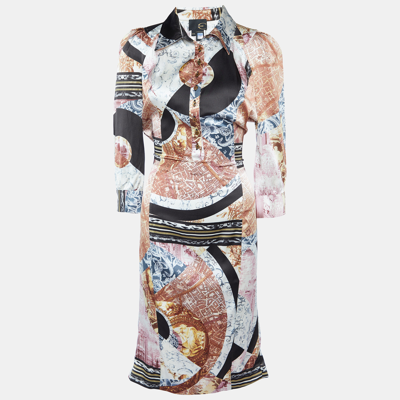 Pre-owned Just Cavalli Multicolor Printed Silk Satin Midi Dress M