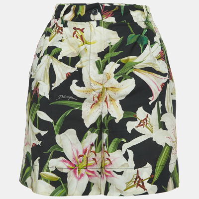 Pre-owned Dolce & Gabbana Black Floral Printed Cotton Shorts S