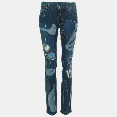 Pre-owned Dolce & Gabbana Blue Distressed Patched Denim Skinny Jeans S