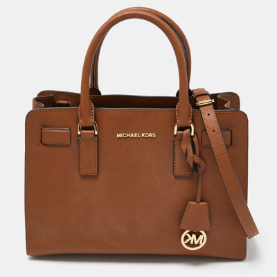 Pre-owned Michael Kors Brown Saffiano Leather Medium East West Dillon Tote