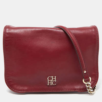 Pre-owned Ch Carolina Herrera Red Leather New Baltazar Flap Shoulder Bag