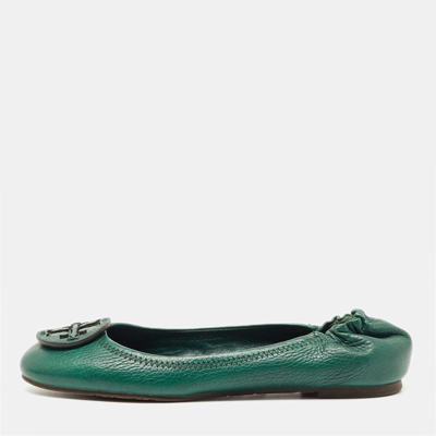 Pre-owned Tory Burch Green Leather Minnie Travel Ballet Flats Size 37.5