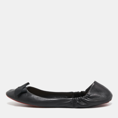 Pre-owned Christian Louboutin Black Leather Air Loubi Scrunch Ballet Flats Size 37.5