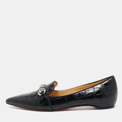 Pre-owned Christian Louboutin Black Croc Embossed Leather Kashasha Swing Loafers Size 36.5