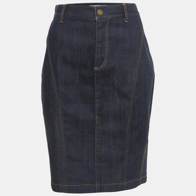 Pre-owned Burberry Dark Blue Denim Knee Length Skirt M