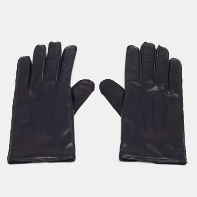 Pre-owned Dunhill Navy Blue Lambskin And Cashmere Gloves Size 8.5