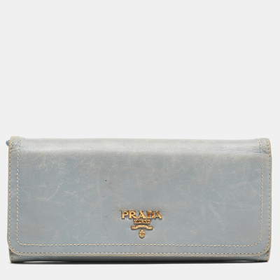 Pre-owned Prada Light Blue Leather Logo Flap Continental Wallet