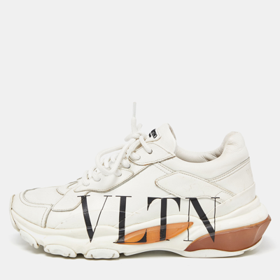 Pre-owned Valentino Garavani White Leather Vltn Bounce Sneakers Size 37.5